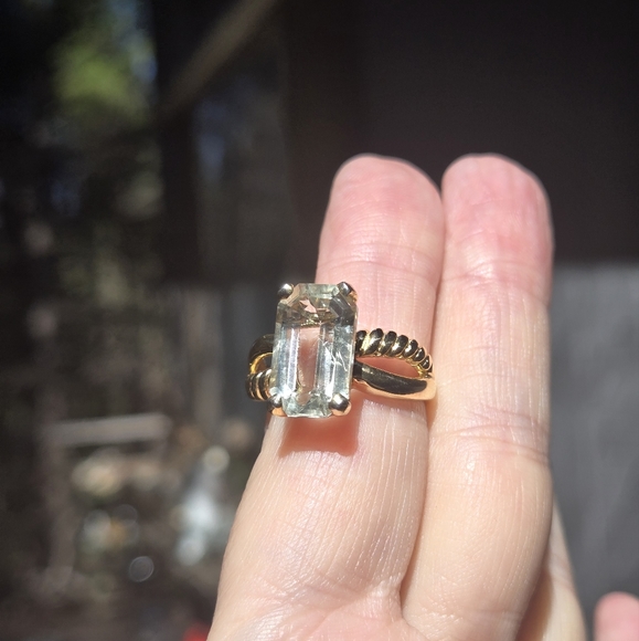 Green Amethyst 8k emerald cut sterling & gold ring sz9 - Picture 5 of 11